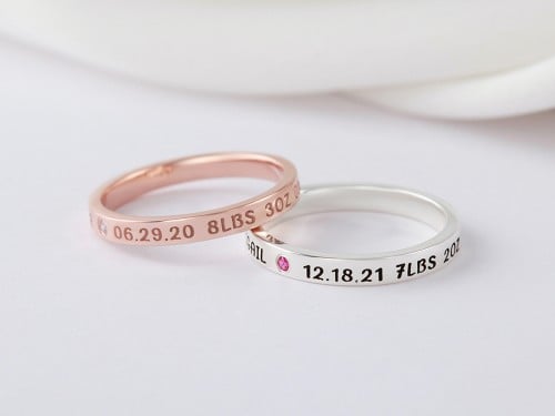 Baby Stats Ring With Birthstone