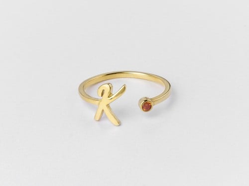 Cursive Initial Ring with Birthstone - Uppercase