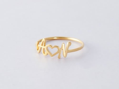Double Initials Ring with Heart