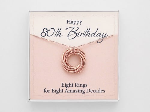 80th Birthday Necklace for Grandma or Mother - 8 Rings