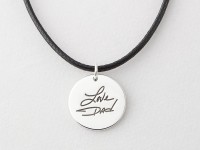 Handwriting Disc Necklace - Leather Cord