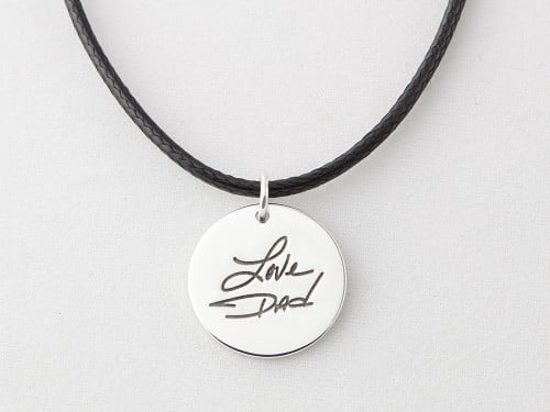 Handwriting Disc Necklace - Leather Cord